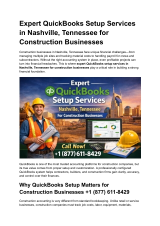 Expert QuickBooks Setup Services in Nashville, Tennessee for Construction