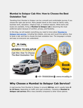 Mumbai to Solapur Cab Hire_ How to Choose the Best Outstation Taxi
