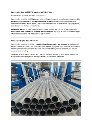 Super Duplex Steel UNS S32760 Seamless