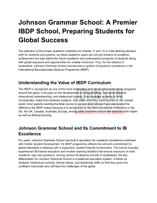 Johnson Grammar School_ A Premier IBDP School, Preparing Students for Global Success