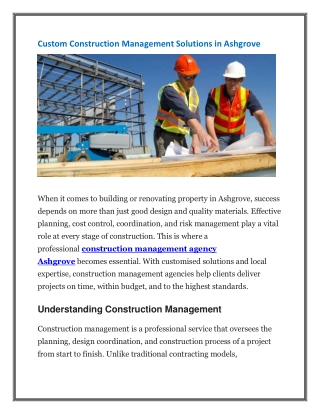 Custom Construction Management Solutions in Ashgrove