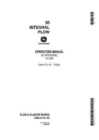 John Deere 30 Integral Plow Operator’s Manual Instant Download (Publication No.OMA41131)