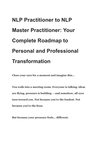NLP Practitioner to Master Practitioner: Unlock Leadership