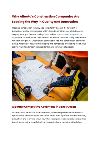 Why Alberta's Construction Companies Are Leading the Way in Quality and Innovation