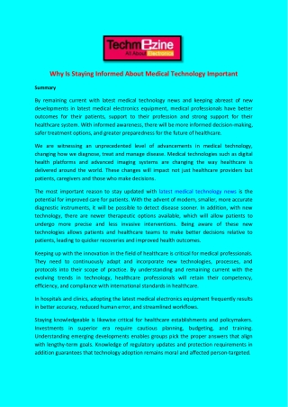 Why Is Staying Informed About Medical Technology Important