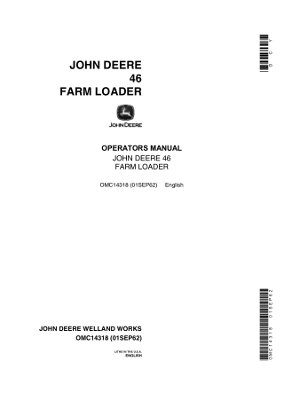 John Deere 46 Farm Loader Operator’s Manual Instant Download (Publication No.OMC14318)