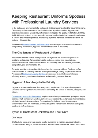 Keeping Restaurant Uniforms Spotless with Professional Laundry Services