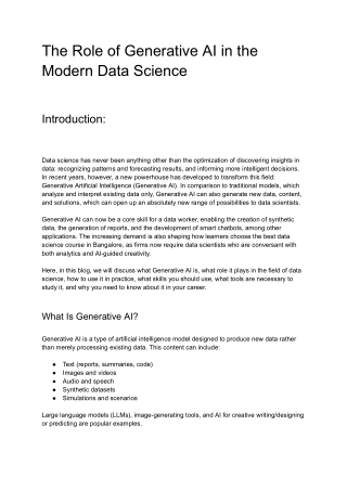 The Role of Generative AI in the Modern Data Science