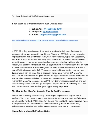 Top Place To Buy USA Verified MoonPay Account