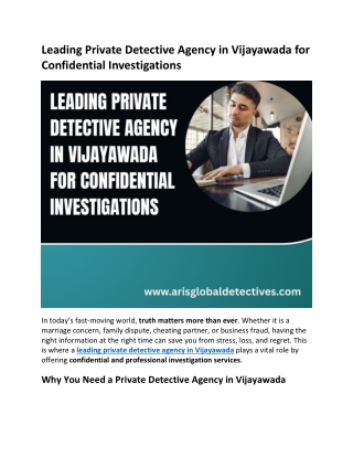 Leading Private Detective Agency in Vijayawada for Confidential Investigations