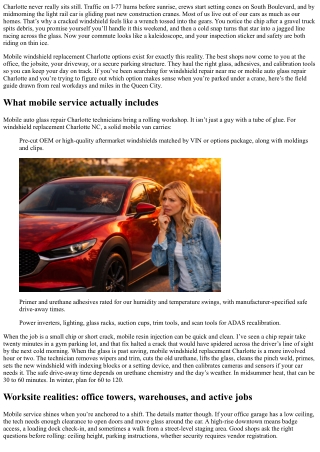 Mobile Windshield Replacement Charlotte: Worksite Service Options