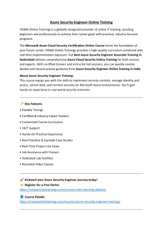 Azure Security Engineer Online Training By VISWA Online Trainings