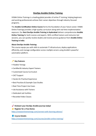 DevOps Ansible Online Training & Real Time Support From India, Hyderabad