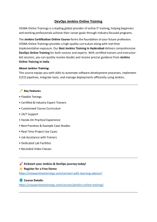 DevOps Jenkins Online Training by Real-time Trainer in India