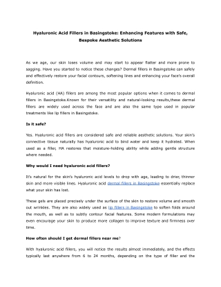 Hyaluronic Acid Fillers in Basingstoke_ Enhancing Features with Safe, Bespoke Aesthetic Solutions