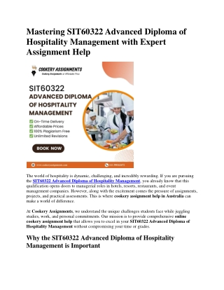 Mastering SIT60322 Advanced Diploma of Hospitality Management with Expert Assignment Help