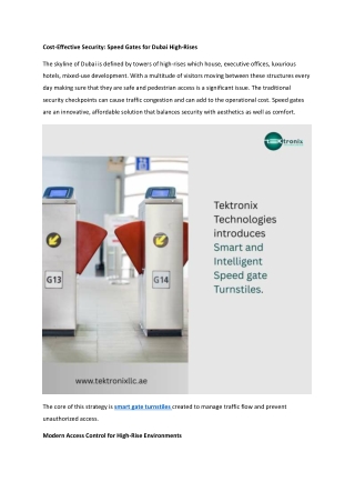 Cost-Effective Security Speed Gates for Dubai High-Rises