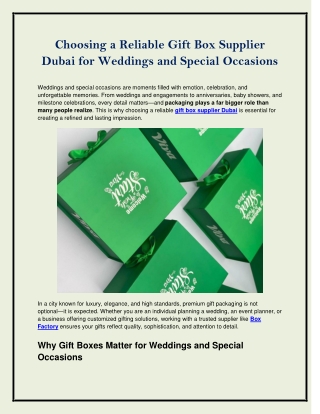 Choosing a Reliable Gift Box Supplier Dubai for Weddings and Special Occasions