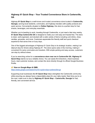 Highway 61 Quick Stop – Your Trusted Convenience Store in Cartersville, GA