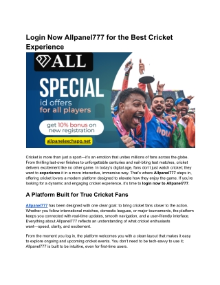 Login Now Allpanel777 for the Best Cricket Experience