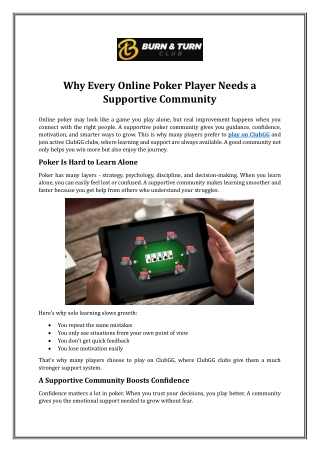 Why Every Online Poker Player Needs a Supportive Community