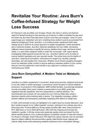 Revitalize Your Routine Java Burn's Coffee-Infused Strategy for Weight Loss Success