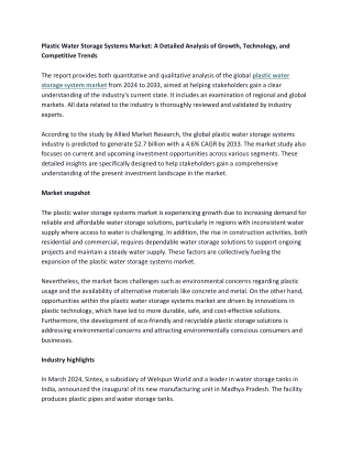 Plastic Water Storage Systems Market Share Analysis