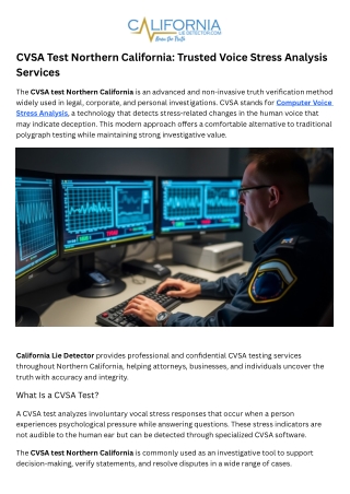 CVSA Test Northern California - Trusted Voice Stress Analysis Services
