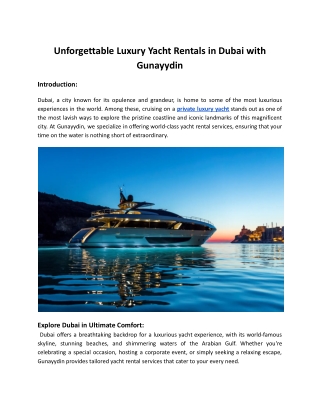 Unforgettable Luxury Yacht Rentals in Dubai with Gunayydin