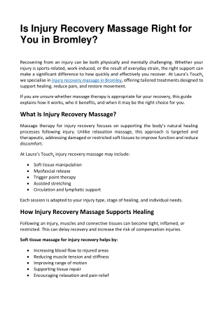 Is Injury Recovery Massage Right for You in Bromley