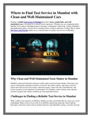 Where to Find Taxi Service in Mumbai with Clean and Well-Maintained Cars