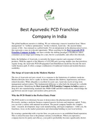 Best Ayurvedic PCD Franchise Company in India