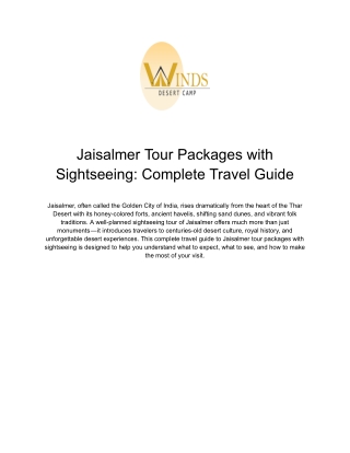 Jaisalmer Tour Packages with Sightseeing_ Complete Travel Guide