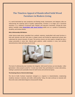 The Timeless Appeal of Handcrafted Solid Wood Furniture in Modern Living