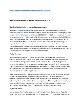 Cruise Market is expected to grow to USD 29.2 billion by 2034