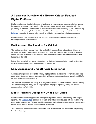 A Complete Overview of a Modern Cricket-Focused Digital Platform