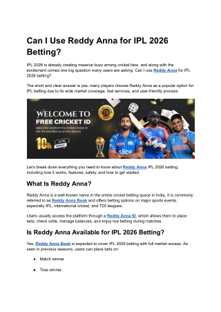 Can I use Reddy Anna for IPL 2026 betting_