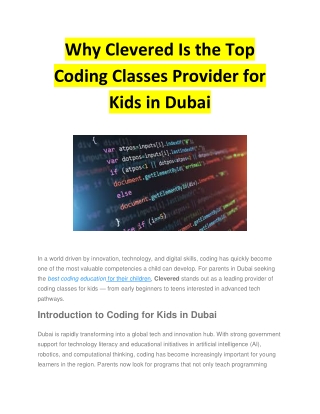 Why Clevered Is the Top Coding Classes Provider for Kids in Dubai