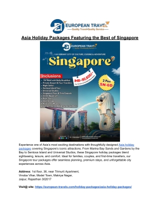 Singapore City Escapes with Carefully Planned Asia Holiday Packages
