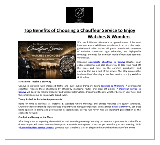 Top Benefits of Choosing a Chauffeur Service to Enjoy Watches & Wonders