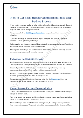 Complete Guide to B.Ed Regular Admission After Graduation
