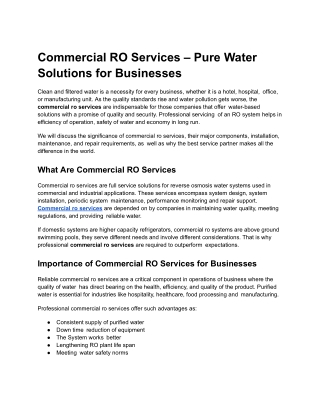 Commercial RO Services – Pure Water Solutions for Businesses