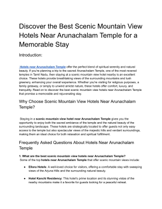 Discover the Best Scenic Mountain View Hotels Near Arunachalam Temple for a Memorable Stay