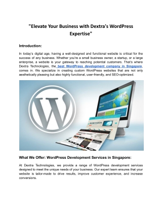 best wordpress developement company in singapore | Dextra technologies