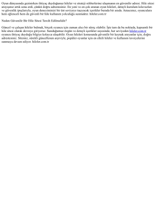 Hileler ve Oyun Rehberleri: Hileler.com.tr Güvenilir Kaynak