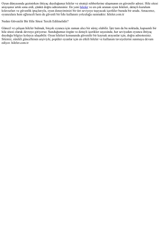 Hileler ve Oyun Rehberleri: Hileler.com.tr Güvenilir Kaynak