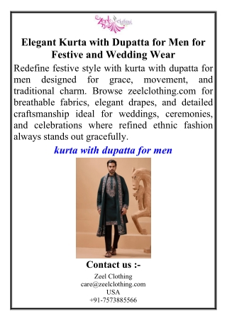 Elegant Kurta with Dupatta for Men for Festive and Wedding Wear