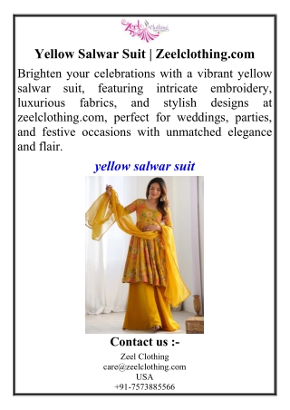 Yellow Salwar Suit | Zeelclothing.com