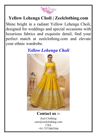 Yellow Lehenga Choli | Zeelclothing.com