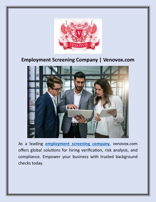 Employment Screening Company  Venovox